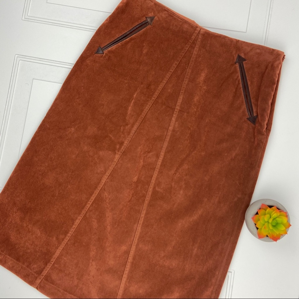 Bohemian Faux Suede Rust Mid Skirt L